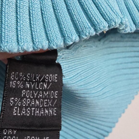 LAFAYETTE 148 | Silk Sweater Top Ribbed Square Neck Blue Sz LARGE - Picture 5 of 5